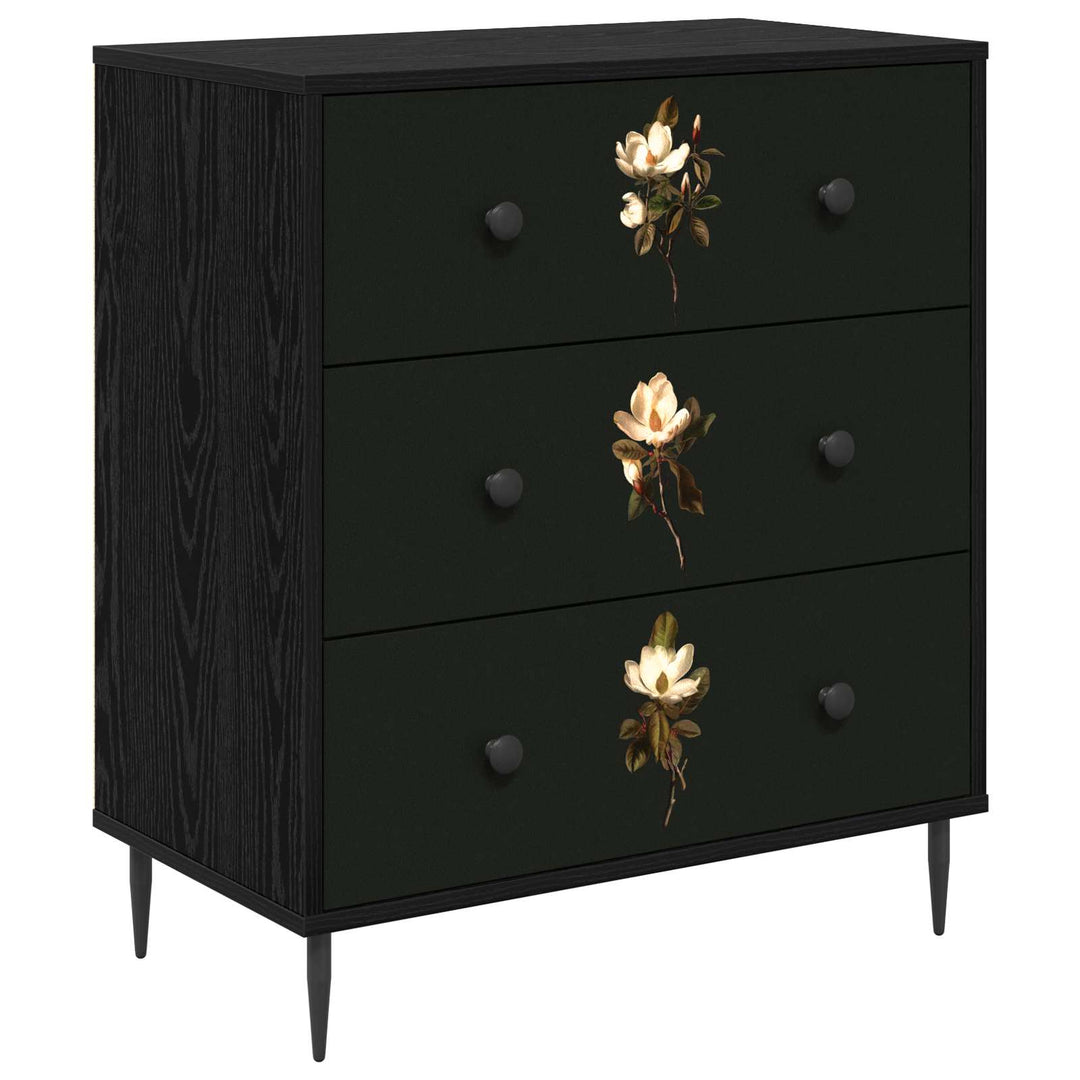 Skuffeskab BREMEN Magnolia print 66 x 36,5 x 76 cm Sort eg
