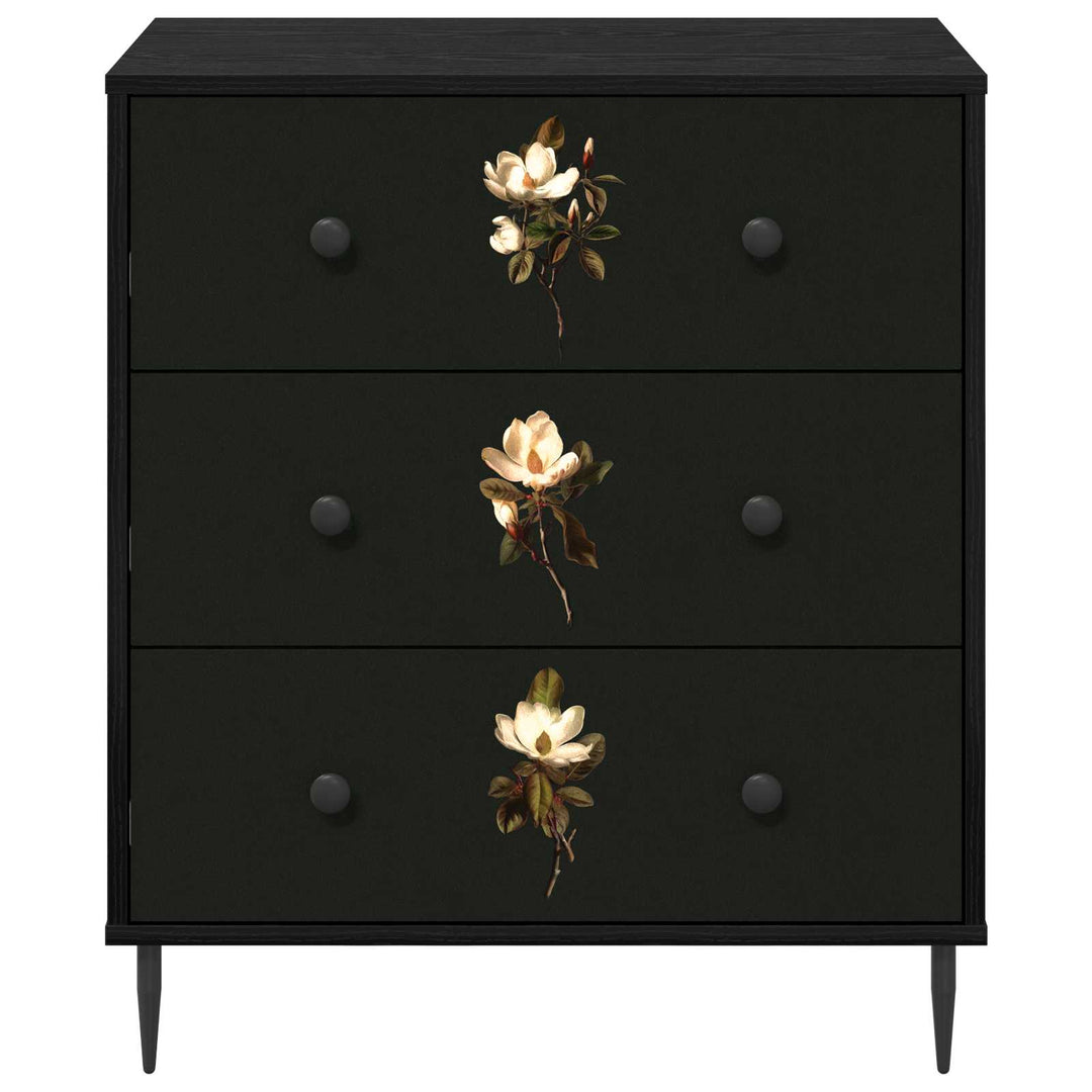 Skuffeskab BREMEN Magnolia print 66 x 36,5 x 76 cm Sort eg