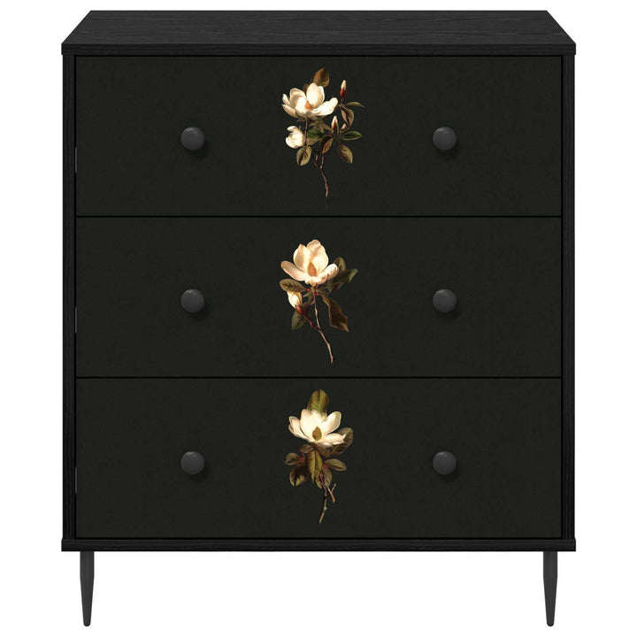 Skuffeskab BREMEN Magnolia print 66 x 36,5 x 76 cm Sort eg