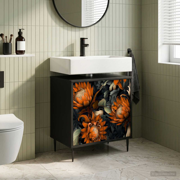Badeværelsesskab LOCHEM Sort eg 60 x 40 x 61 cm Konstrueret træ