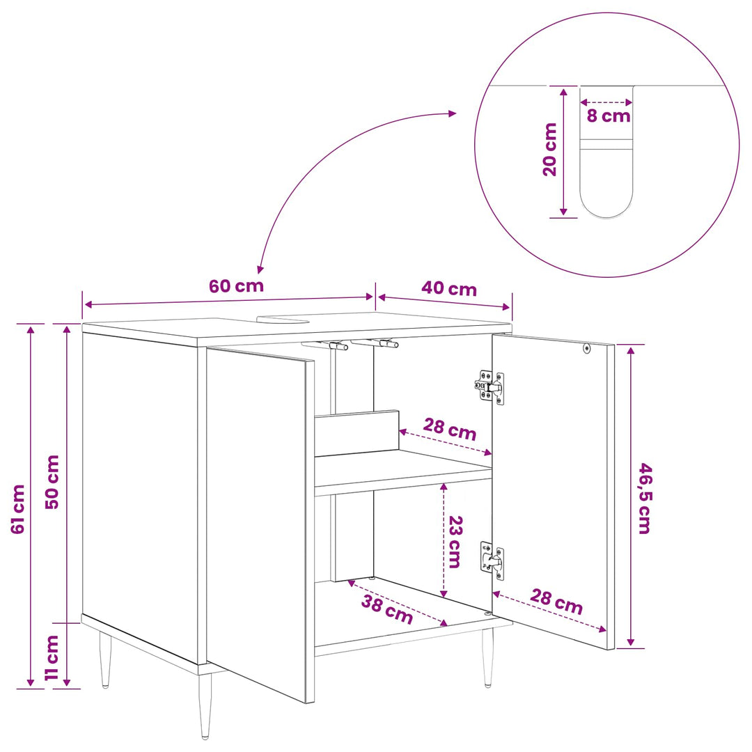 Badeværelsesskab BREMEN Sort eg 60 x 40 x 61 cm Konstrueret træ