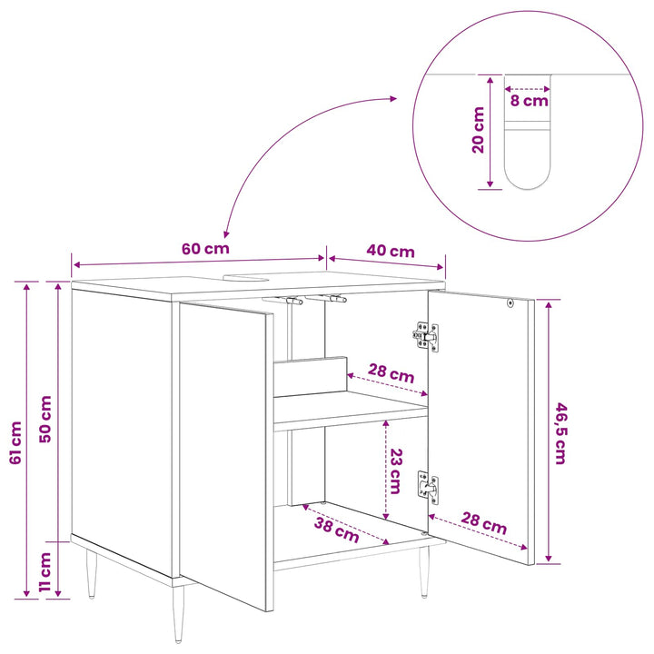 Badeværelsesskab BREMEN Sort eg 60 x 40 x 61 cm Konstrueret træ
