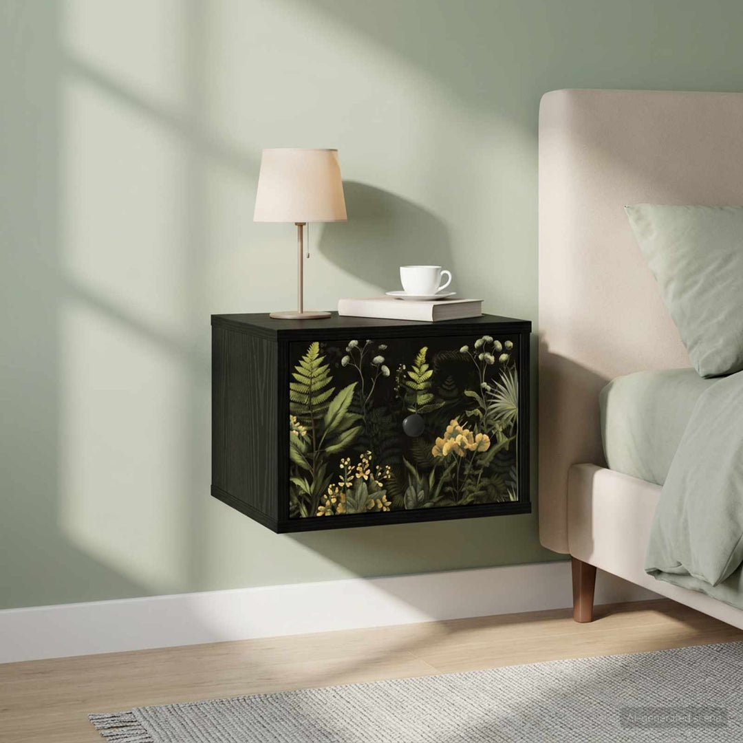 Vægmonteret natbord RHENEN Sort eg 36 x 33 x 25 cm