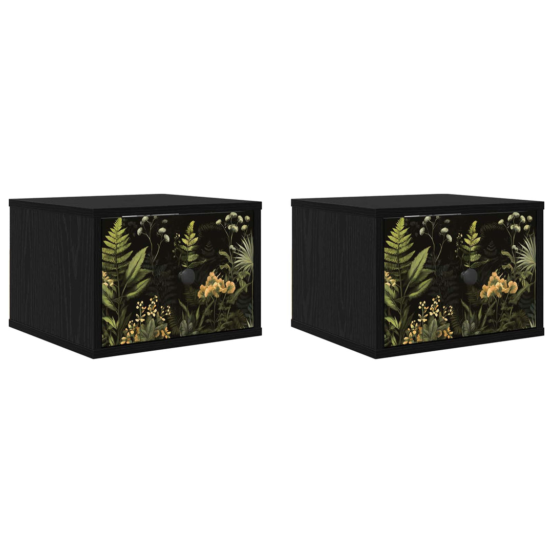 Vægmonteret natbord RHENEN 2 stk. Sort eg 36 x 33 x 25 cm