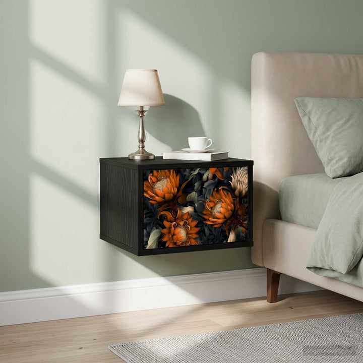 Vægmonteret natbord LOCHEM Sort eg 36 x 33 x 25 cm