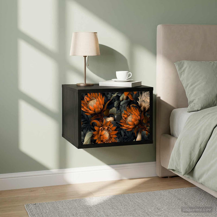 Vægmonteret natbord LOCHEM 2 stk. Sort eg 36 x 33 x 25 cm