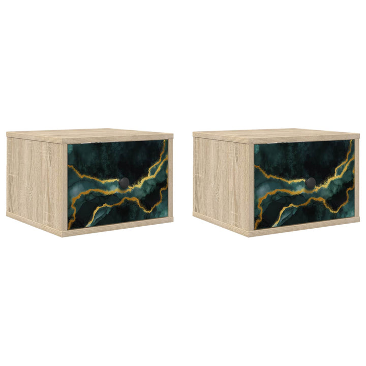 Vægmonteret natbord WIJHE 2 stk. Sonoma-eg 36 x 33 x 25 cm