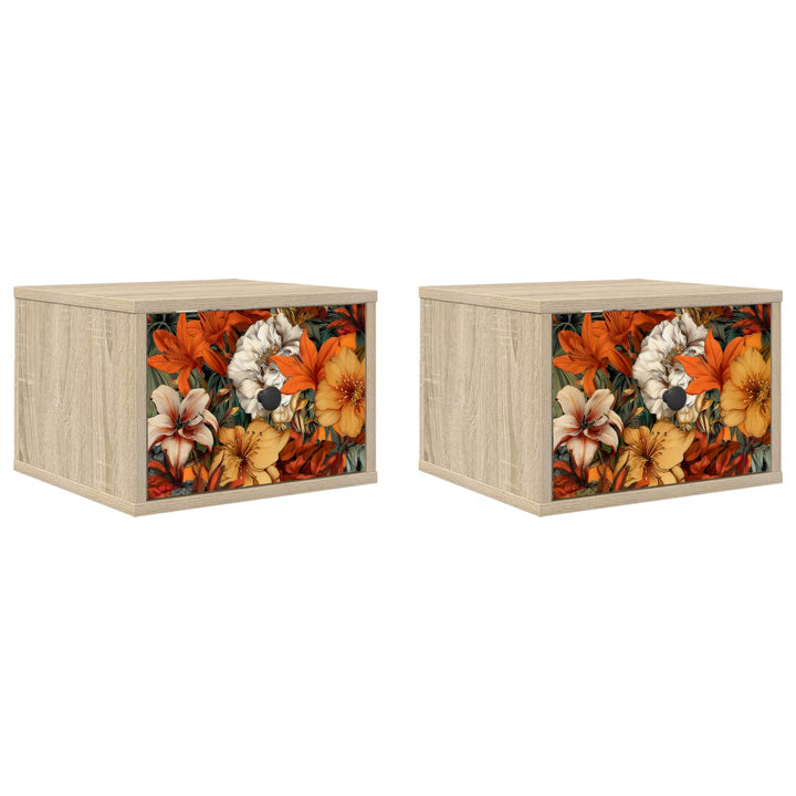 Vægmonteret natbord GENNEP 2 stk. Sonoma-eg 36 x 33 x 25 cm