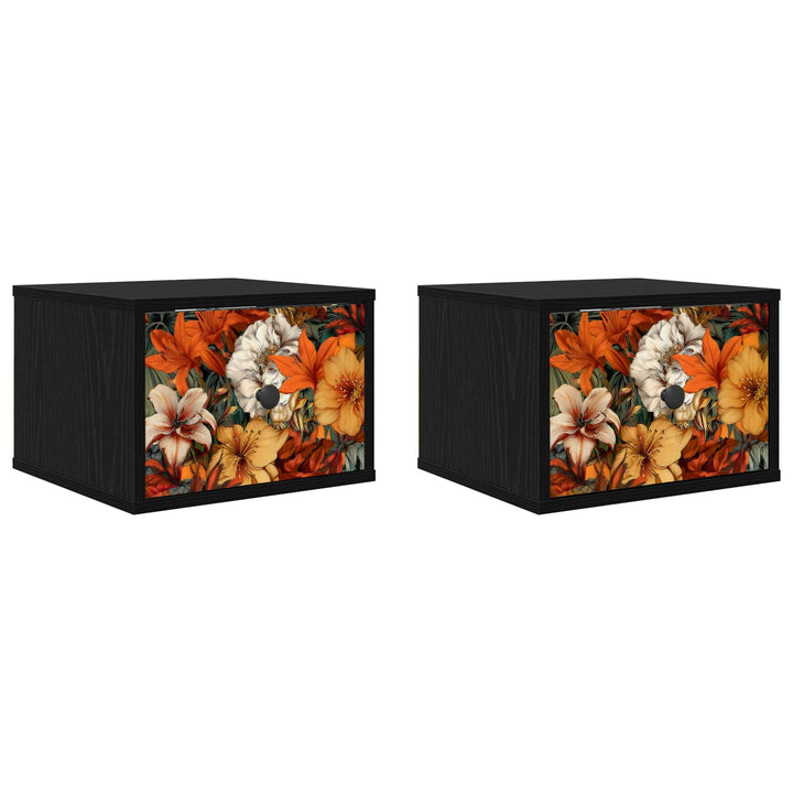 Vægmonteret natbord GENNEP 2 stk. Sort eg 36 x 33 x 25 cm