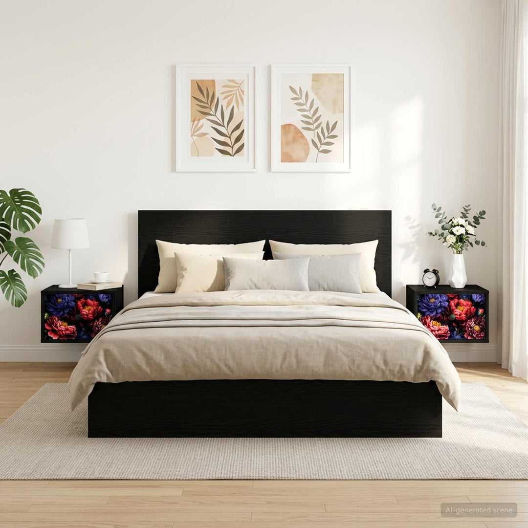 Vægmonteret natbord KIEL 2 stk. Sort eg 36 x 33 x 25 cm