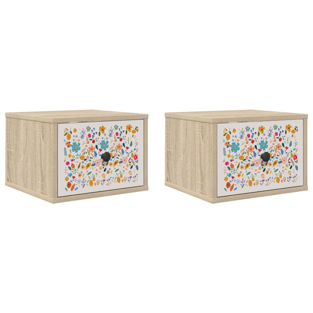 Vægmonteret natbord MAINZ 2 stk. Sonoma-eg 36 x 33 x 25 cm
