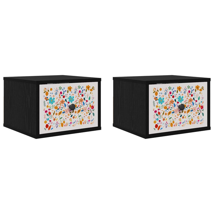 Vægmonteret natbord MAINZ 2 stk. Sort eg 36 x 33 x 25 cm