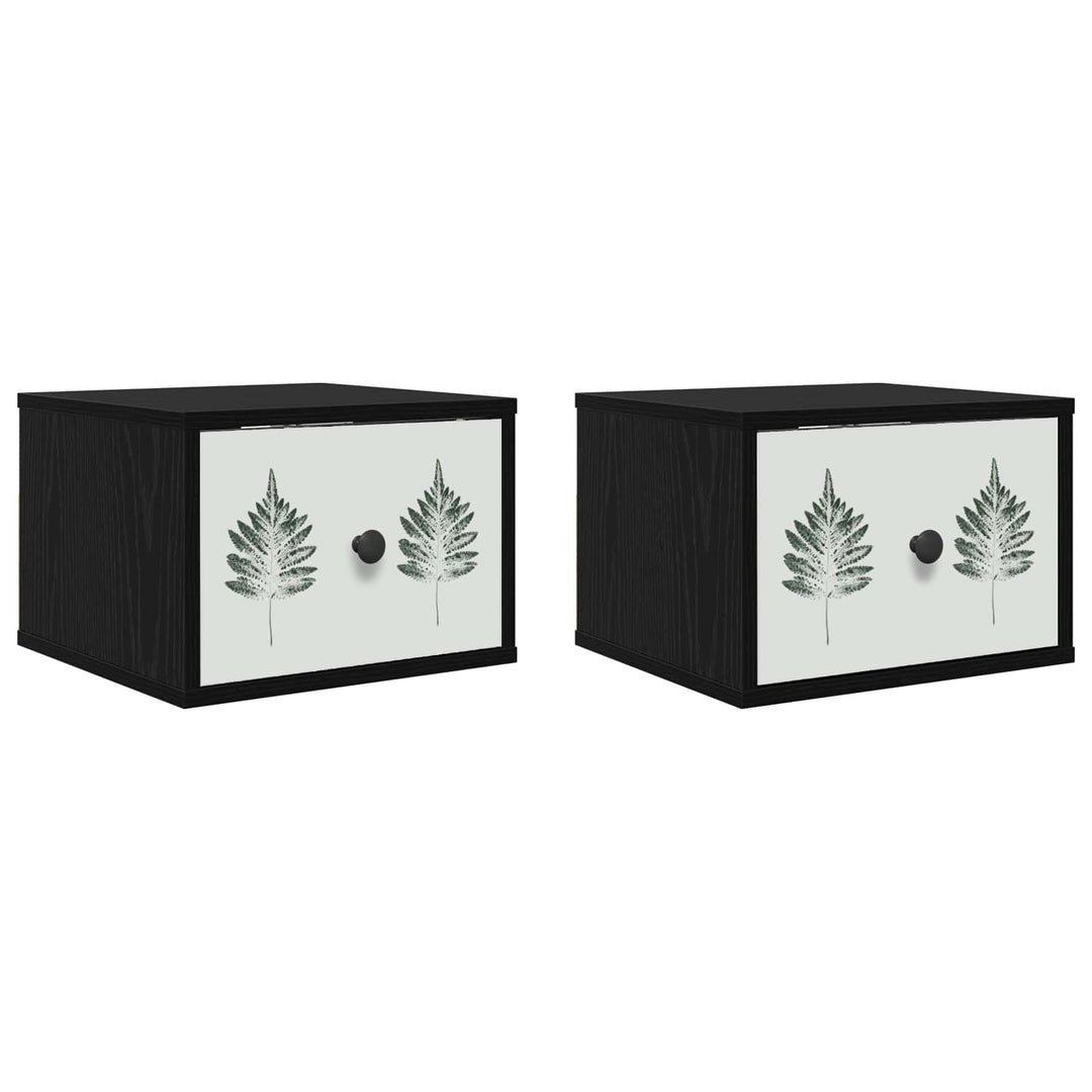 Vægmonteret natbord HANAU 2 stk. Sort eg 36 x 33 x 25 cm