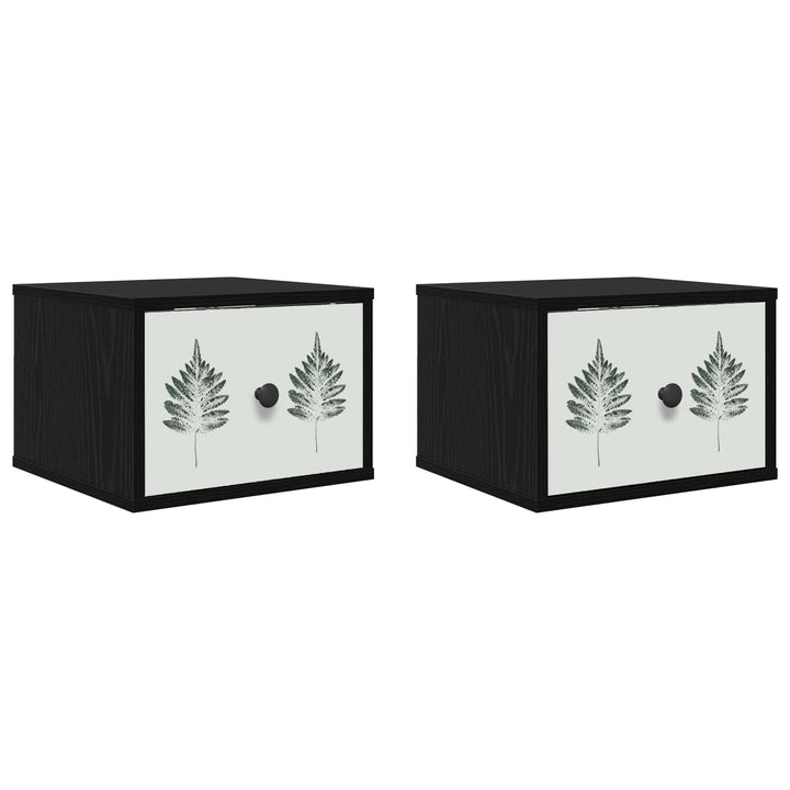 Vægmonteret natbord HANAU 2 stk. Sort eg 36 x 33 x 25 cm