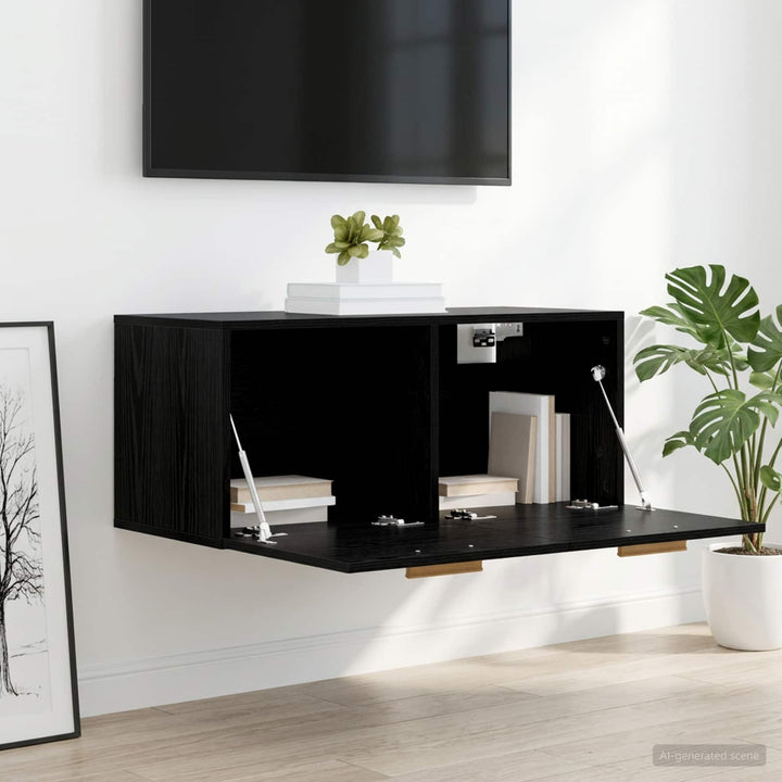 Vægskab Vægmonteret Sort eg 80 x 36,5 x 35 cm Konstrueret træ