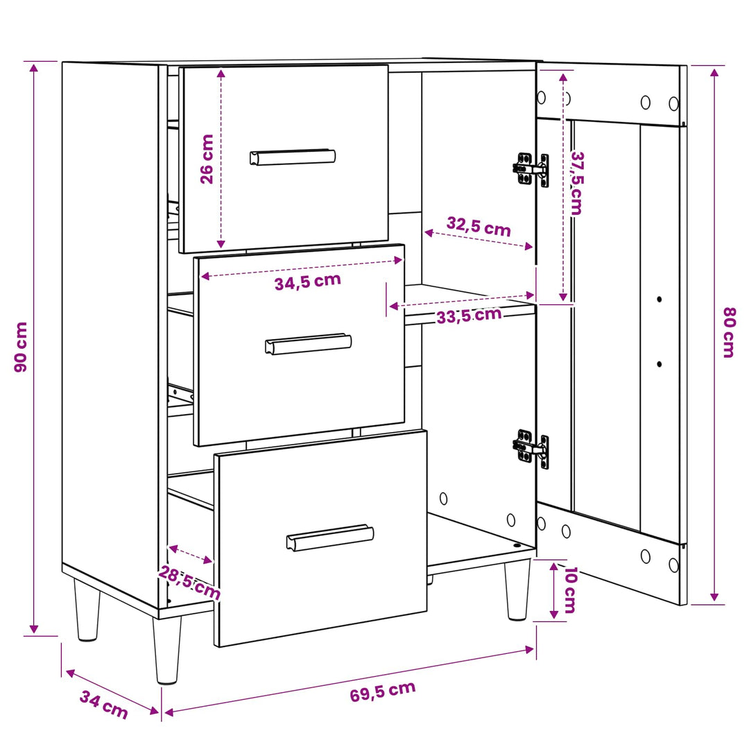 Sideboard Sort eg 69,5 x 34 x 90 cm Konstrueret træ