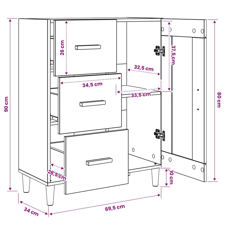 Sideboard Sort eg 69,5 x 34 x 90 cm Konstrueret træ