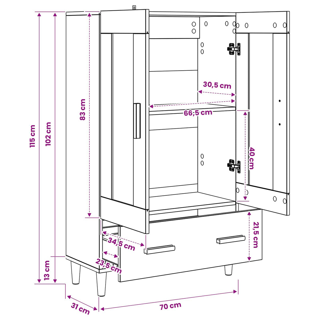 Highboard Gammelt træ 70 x 31 x 115 cm Konstrueret træ
