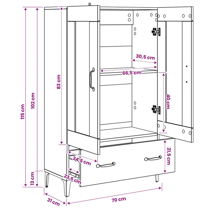 Highboard Sort eg 70 x 31 x 115 cm Konstrueret træ