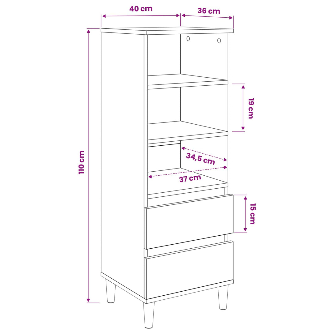 Highboard Sort eg 40 x 36 x 110 cm Konstrueret træ