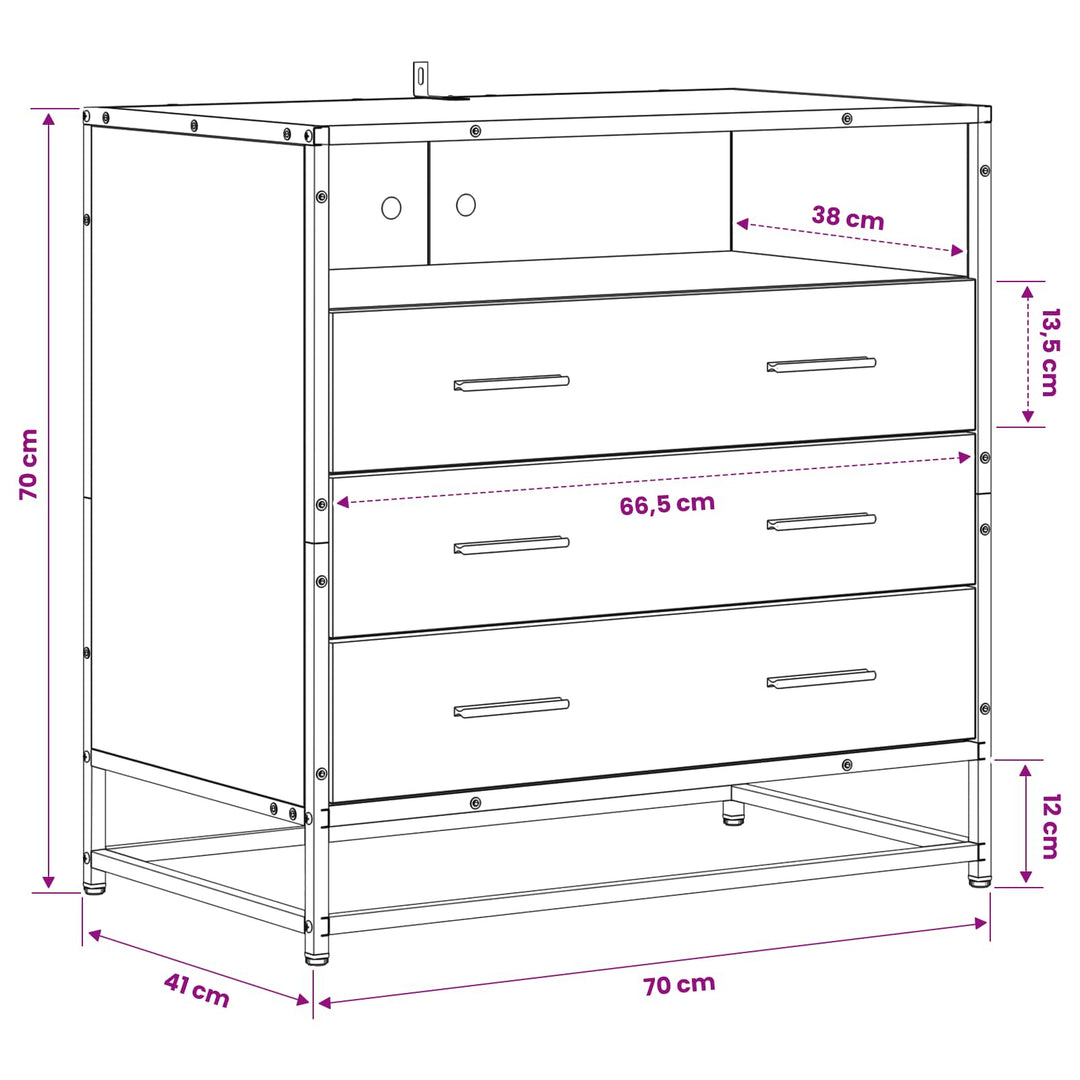 Skuffeskab 3-Skuffe Sort eg 70 x 41 x 70 cm Konstrueret træ