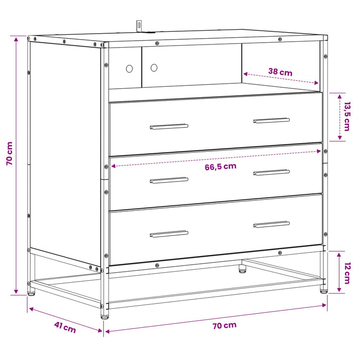 Skuffeskab 3-Skuffe Sort eg 70 x 41 x 70 cm Konstrueret træ