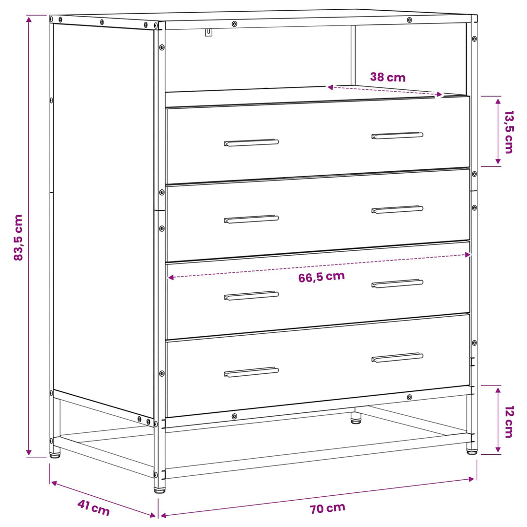 Skuffeskab 4-Skuffe Gammelt træ 70 x 41 x 83,5 cm