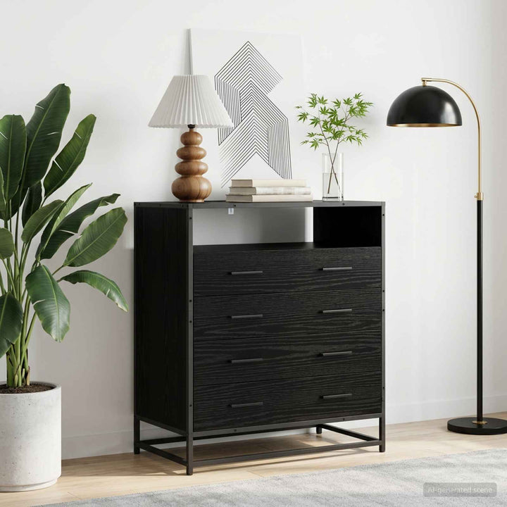 Skuffeskab 4-Skuffe Sort eg 70 x 41 x 83,5 cm Konstrueret træ