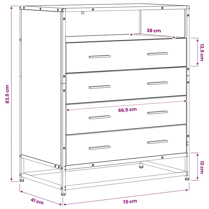 Skuffeskab 4-Skuffe Sort eg 70 x 41 x 83,5 cm Konstrueret træ