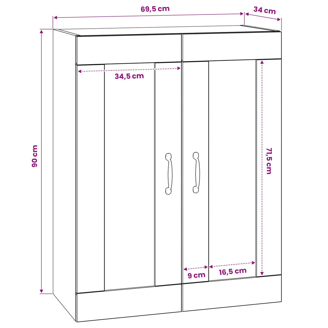 Vægskab Sort eg 69,5 x 34 x 90 cm Konstrueret træ
