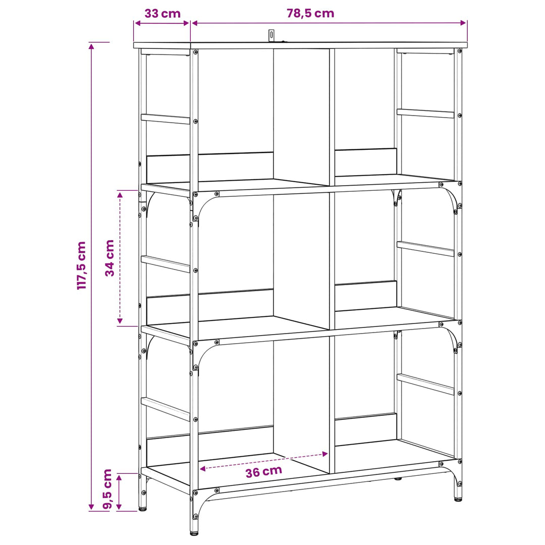 Bogreol 4 niveauer 78,5 x 33 x 117,5 cm metal PB Gammelt træ