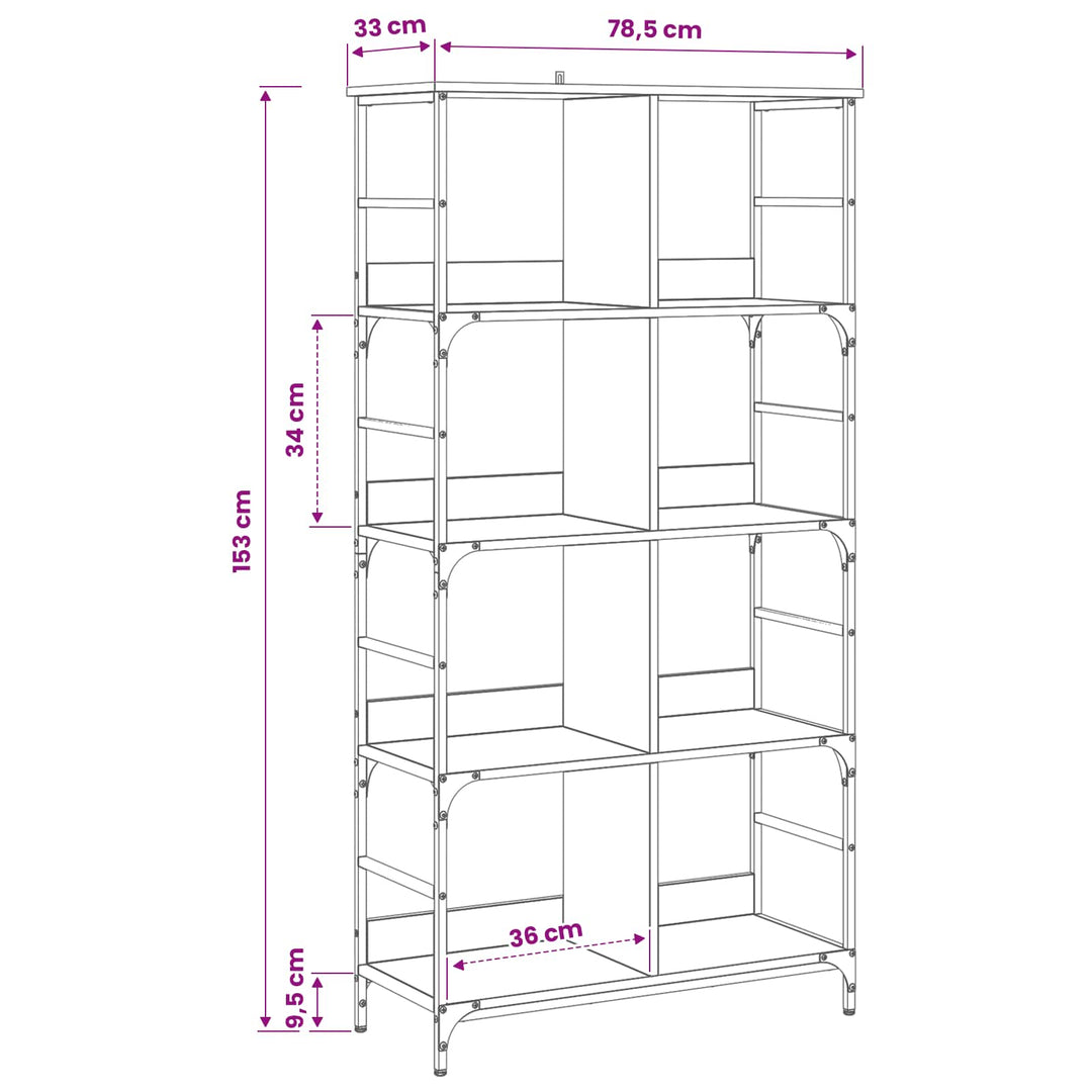 Bogreol 4 niveauer 78,5 x 33 x 153 cm metal PB Gammelt træ