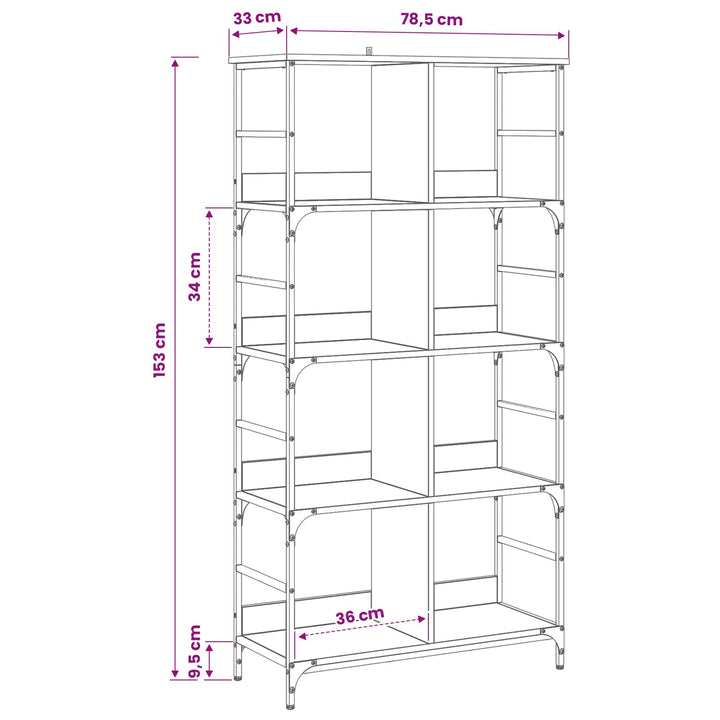 Bogreol 4 niveauer 78,5 x 33 x 153 cm metal PB Gammelt træ