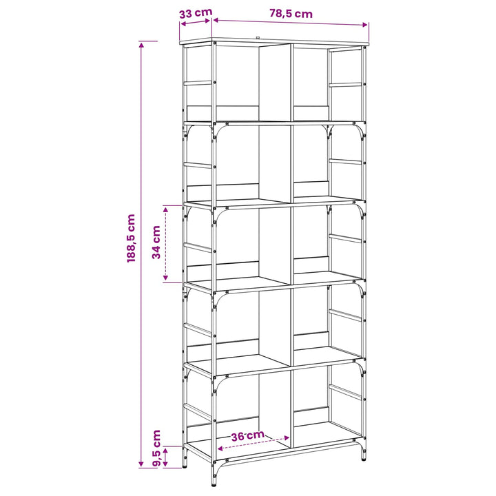 Bogreol 4 niveauer 78,5 x 33 x 188,5 cm metal PB Gammelt træ