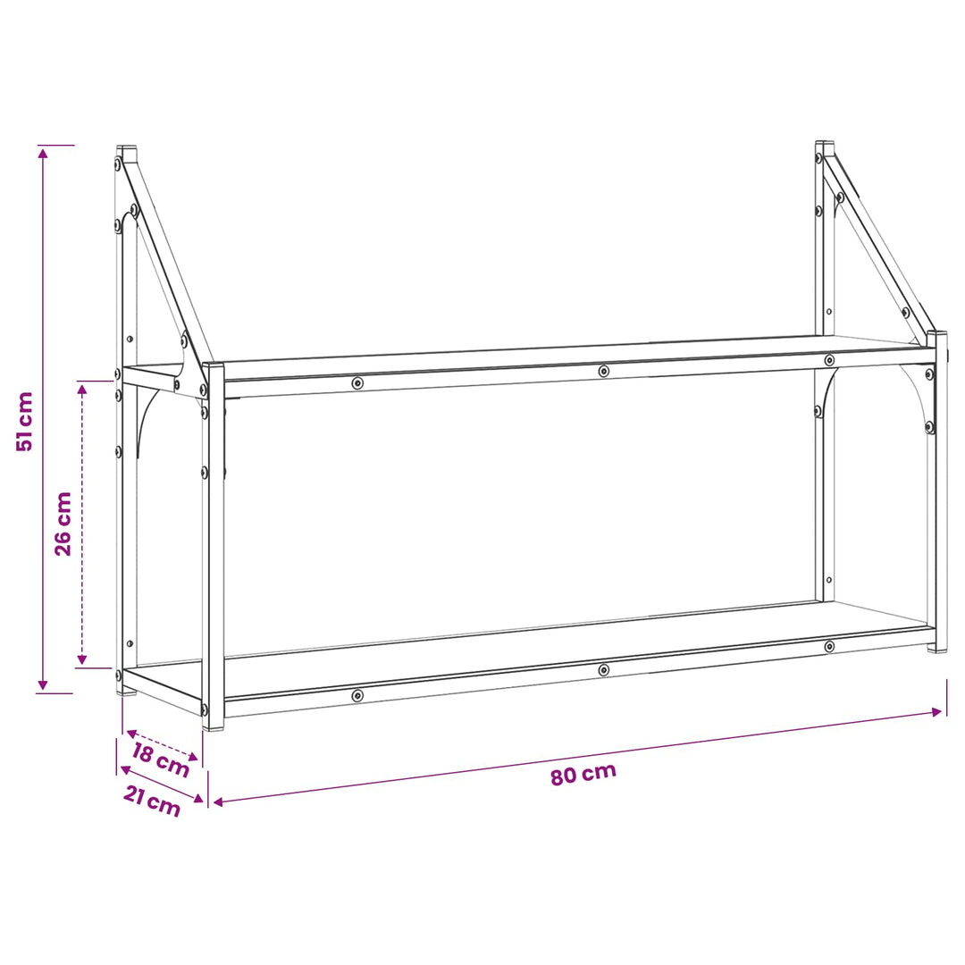 Væghylde Vægmonteret Gammelt træ 80 x 21 x 51 cm metal PB