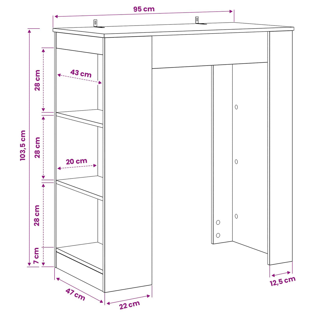 Barbord 95 x 47 x 103,5 cm Konstrueret træ Sort eg