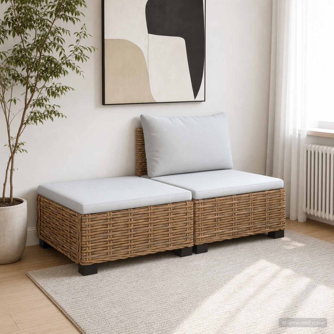 2 stk. Rattan Lounge Sæt med Puder GENDT Naturlig rattan