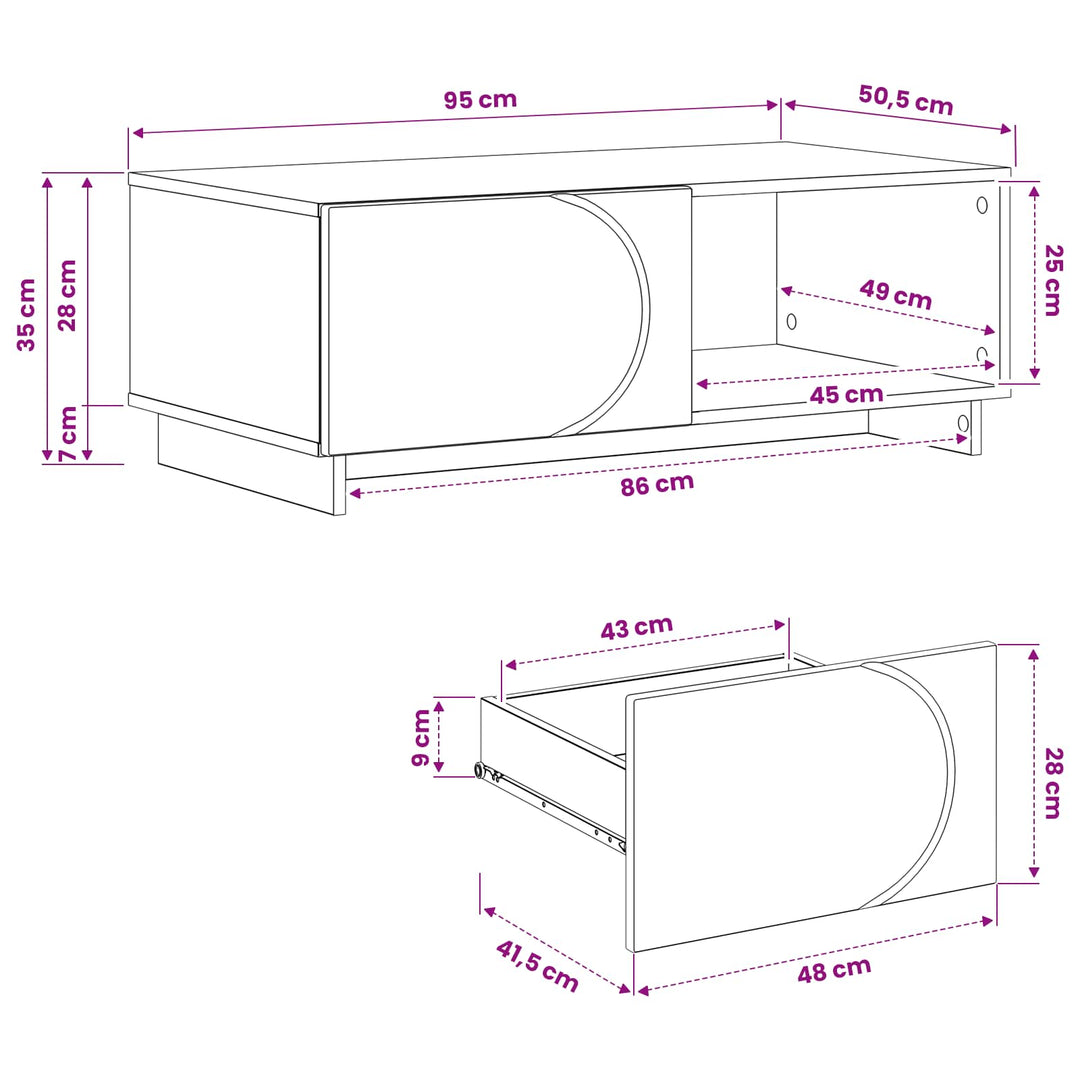 Sofabord Hvid 95 x 50,5 x 35 cm Konstrueret træ