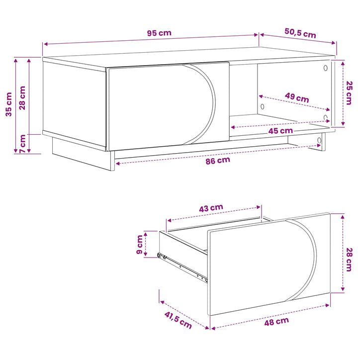 Sofabord Hvid 95 x 50,5 x 35 cm Konstrueret træ