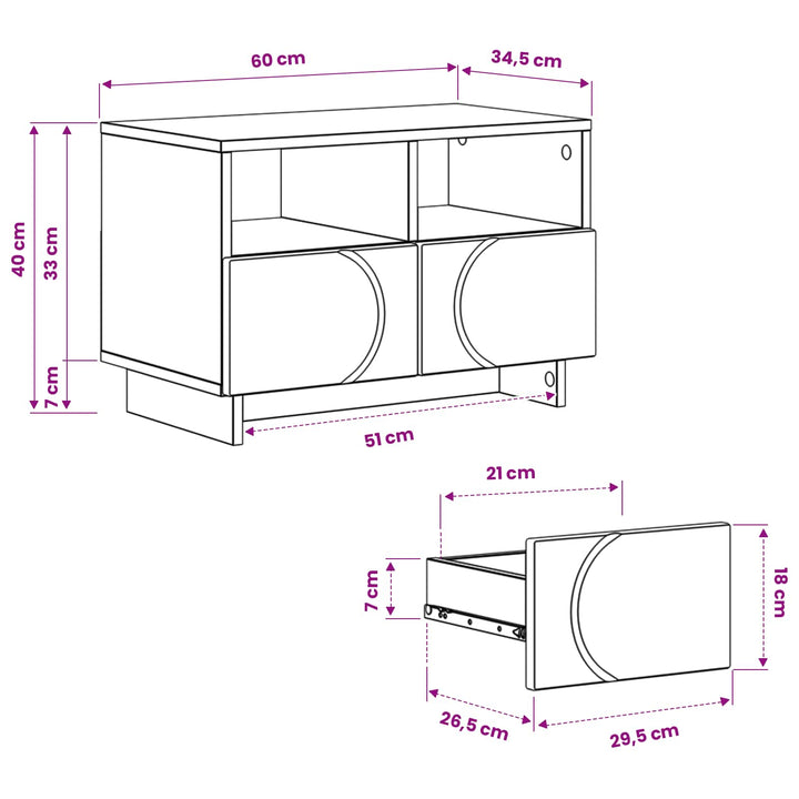 TV-bord 60 x 34.5 x 40 cm Hvid Konstrueret træ