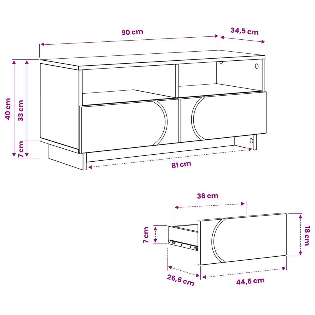 TV-bord 90 x 34.5 x 40 cm Hvid Konstrueret træ