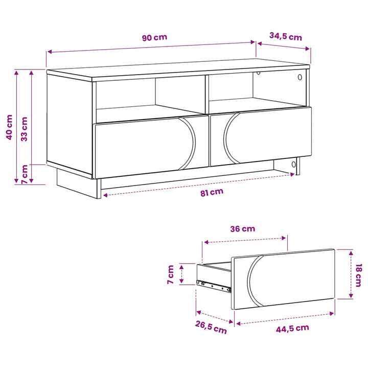 TV-bord 90 x 34.5 x 40 cm Hvid Konstrueret træ
