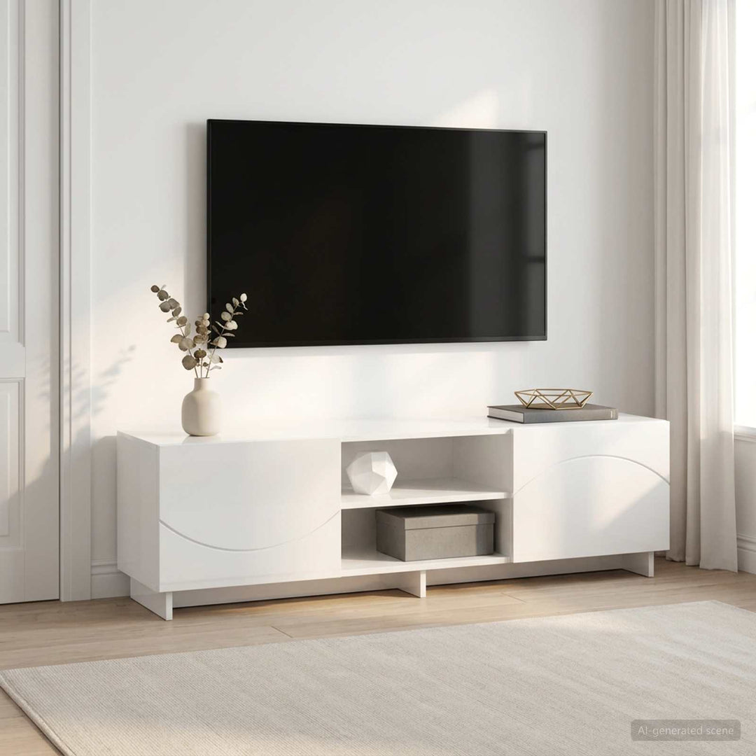 TV-bord 140 x 34.5 x 40 cm Hvid højglans Konstrueret træ