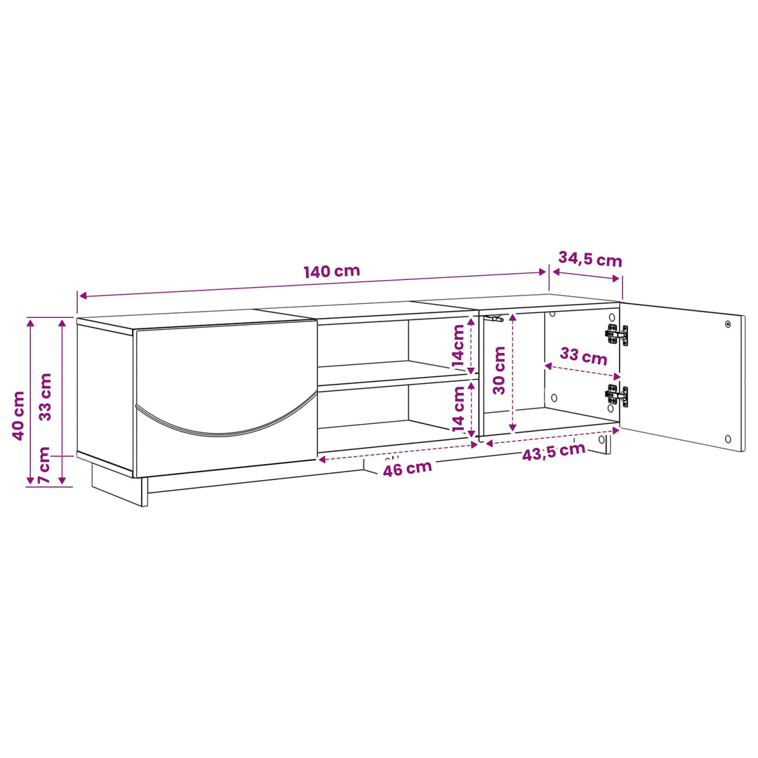 TV-bord 140 x 34.5 x 40 cm Hvid højglans Konstrueret træ