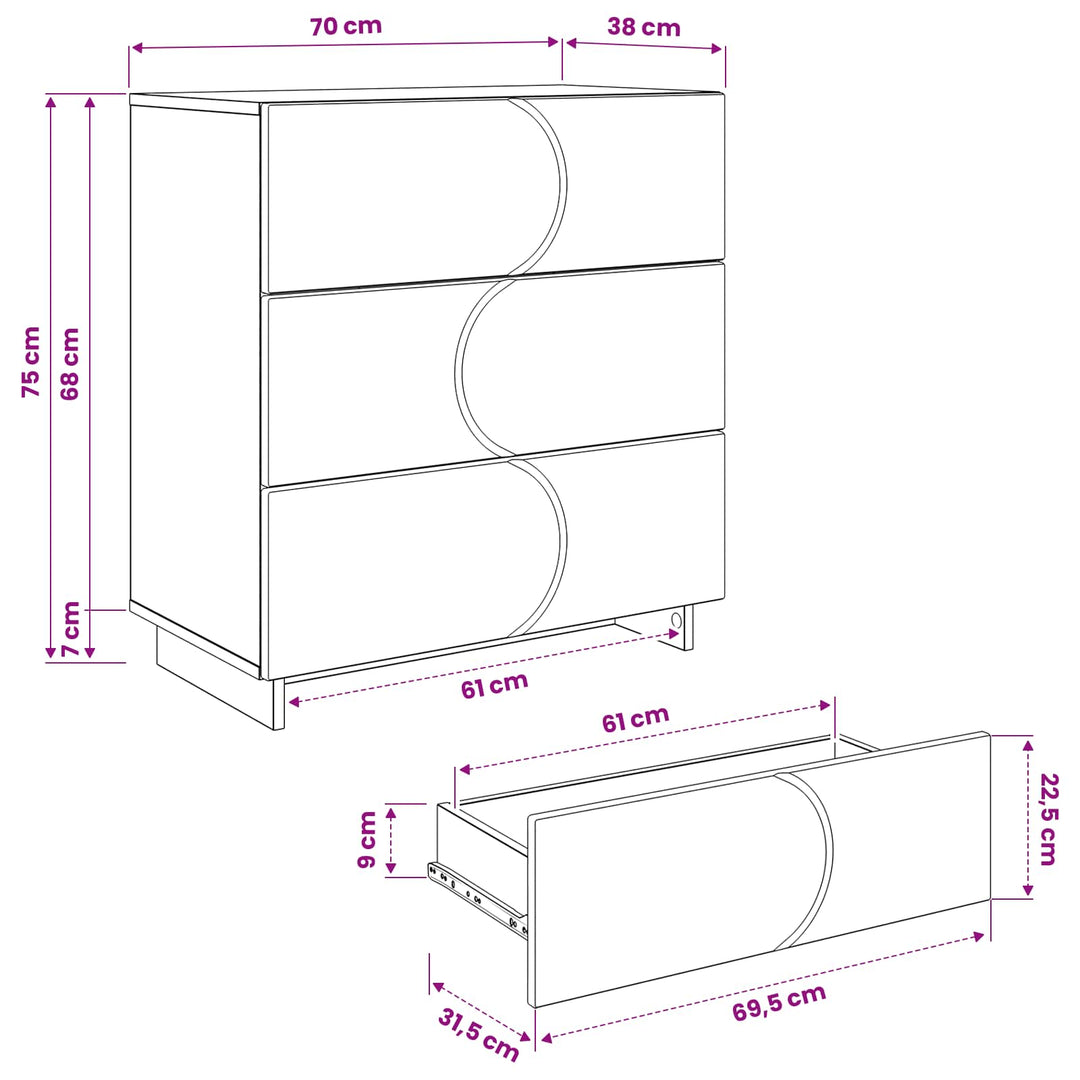 Skænk Sort 70 x 38 x 75 cm Konstrueret træ