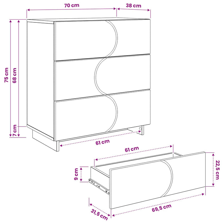 Skænk Sort 70 x 38 x 75 cm Konstrueret træ