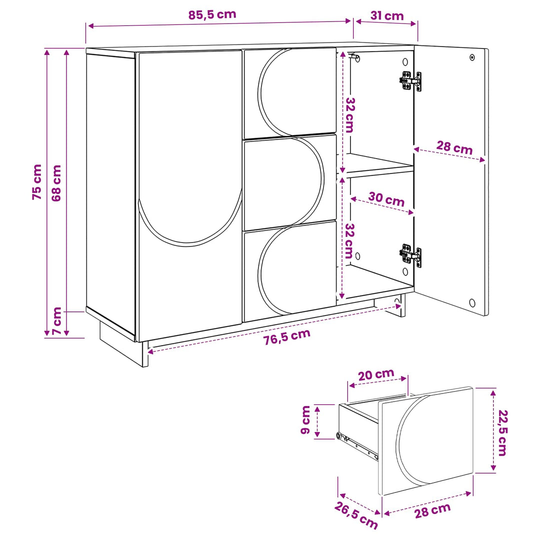 Sideboard Betongrå 85.5 x 31 x 75 cm Konstrueret træ