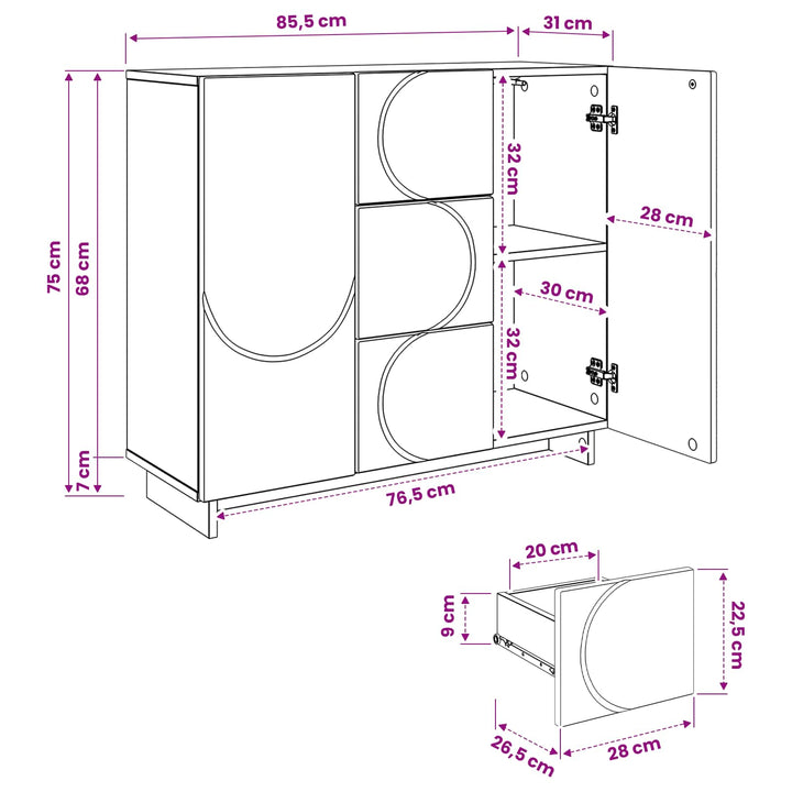 Sideboard Betongrå 85.5 x 31 x 75 cm Konstrueret træ