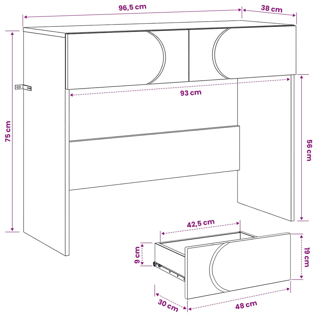 Konsolbord Sort 96,5 x 38 x 75 cm Konstrueret træ