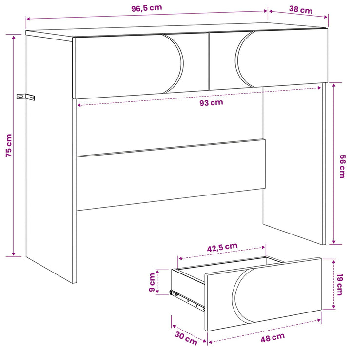 Konsolbord Betongrå 96,5 x 38 x 75 cm Konstrueret træ